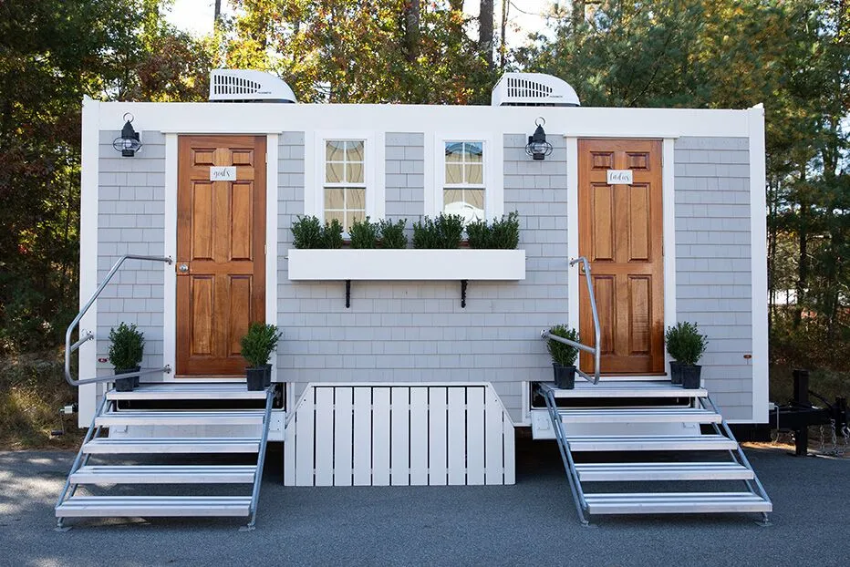 Wedding restroom units discretely staged at a venue in Sherwood, Arkansas